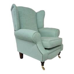 Jade Green Wingback Fireside Chair Queen Anne Style, Solid Wood Legs