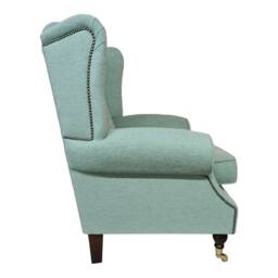 Jade Green Wingback Fireside Chair Queen Anne Style, Solid Wood Legs - thumbnail 3