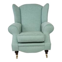 Jade Green Wingback Fireside Chair Queen Anne Style, Solid Wood Legs - thumbnail 2