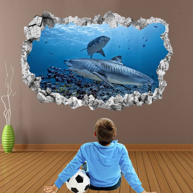 Shark Wall Decal Sticker Mural Poster Print Art Kids Bedroom Home Decor Kl10 - image 1
