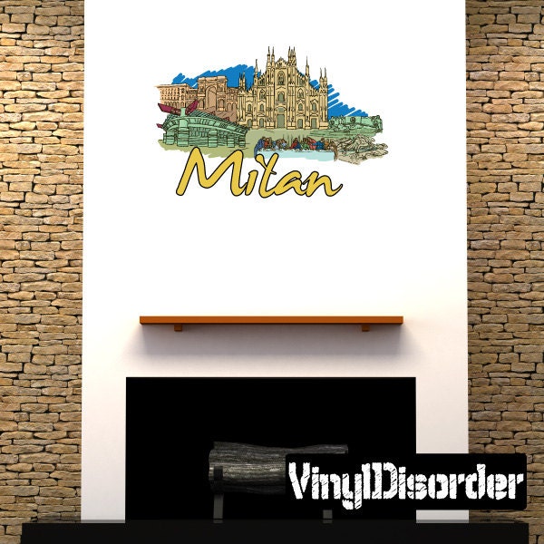 Famous City Milan Wall Decal - Fabric Vinyl Removable & Reusable Famouscityuscolor064Et