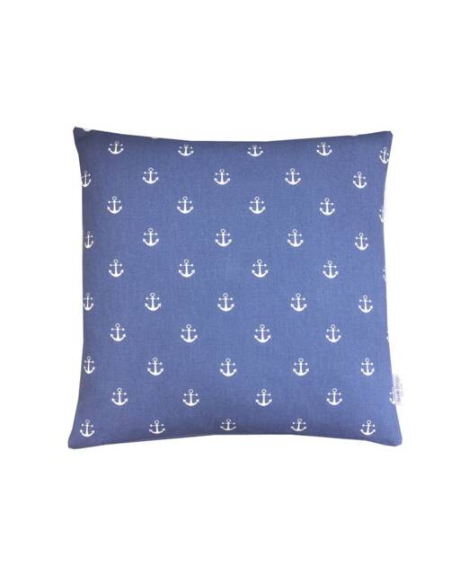 Handmade Denim Blue Anchor Cushion Cover Coastal Linen Pillow Sham - image 1