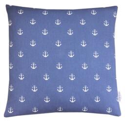 Handmade Denim Blue Anchor Cushion Cover Coastal Linen Pillow Sham - thumbnail 2