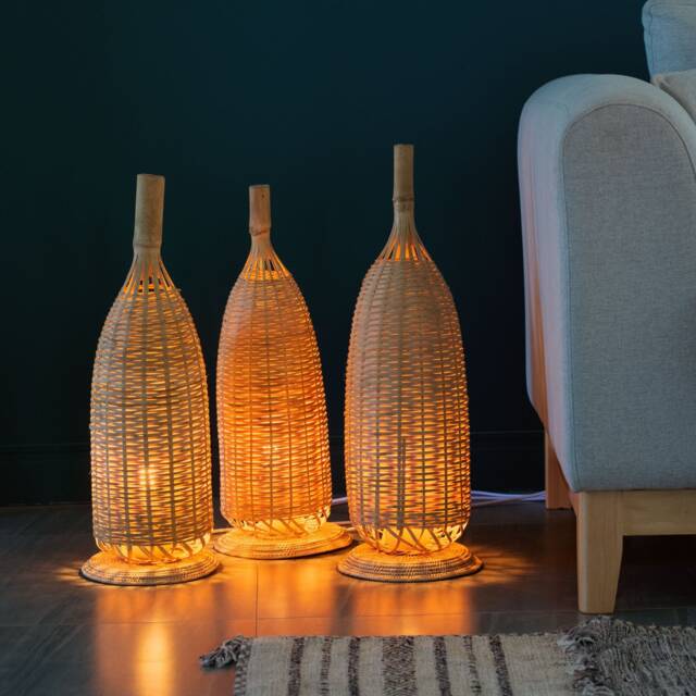Handmade Bamboo Floor Lamp - Tall Standing Lanterns Boho Rustic Decor - image 1