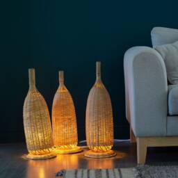 Handmade Bamboo Floor Lamp - Tall Standing Lanterns Boho Rustic Decor - thumbnail 3