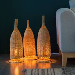 Tall Bamboo Floor Lamp - Handwoven Thai Basket Standing Lantern