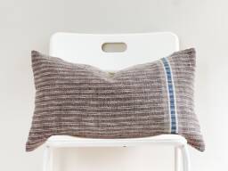 Handwoven Lumbar Pillow Cover Brown Hemp, Vintage Karen Textile - 14x24 - thumbnail 1