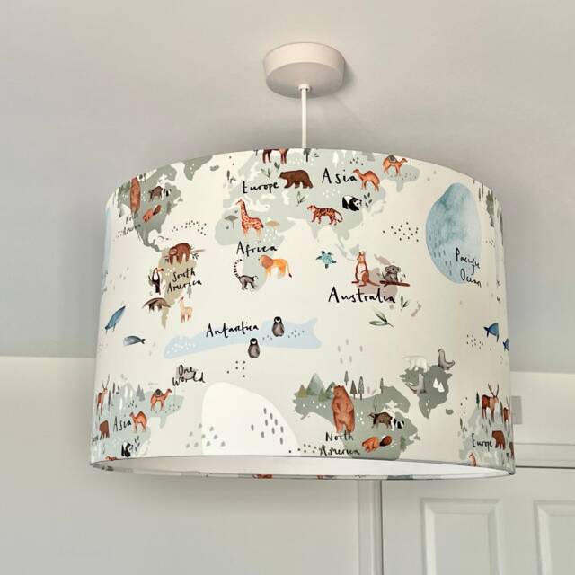 Animal Lampshade, Animal Childrens Lampshade, Map Decor, Safari Themed Nursery, Lamp - image 1