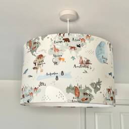 Animal Lampshade, Animal Childrens Lampshade, Map Decor, Safari Themed Nursery, Lamp - thumbnail 1