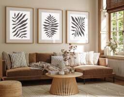 Monochrome Black & White Set Of 3 Prints, Leaf Poster , Leaf Print Wall Art, Boho Style, Minimalistic Art, Botanical Art Deco - thumbnail 1