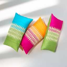 Ikat Silk Lumbar Pillow Cover, Pink & Green Gold Embroidery, Asian Style - thumbnail 3