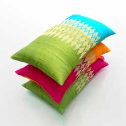 Ikat Silk Lumbar Pillow Cover, Pink & Green Gold Embroidery, Asian Style - thumbnail 4