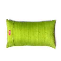 Ikat Silk Lumbar Pillow Cover, Pink & Green Gold Embroidery, Asian Style - thumbnail 2