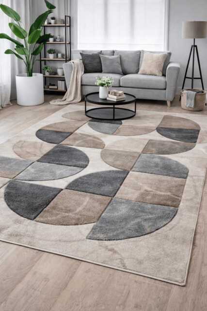 New Small Large Beige Cream Grey Circles Design Area Rugs Mats - image 1