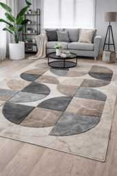 New Small Large Beige Cream Grey Circles Design Area Rugs Mats