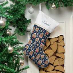 Personalised Christmas Stocking - Navy Gingerbread House Design - Large - thumbnail 2