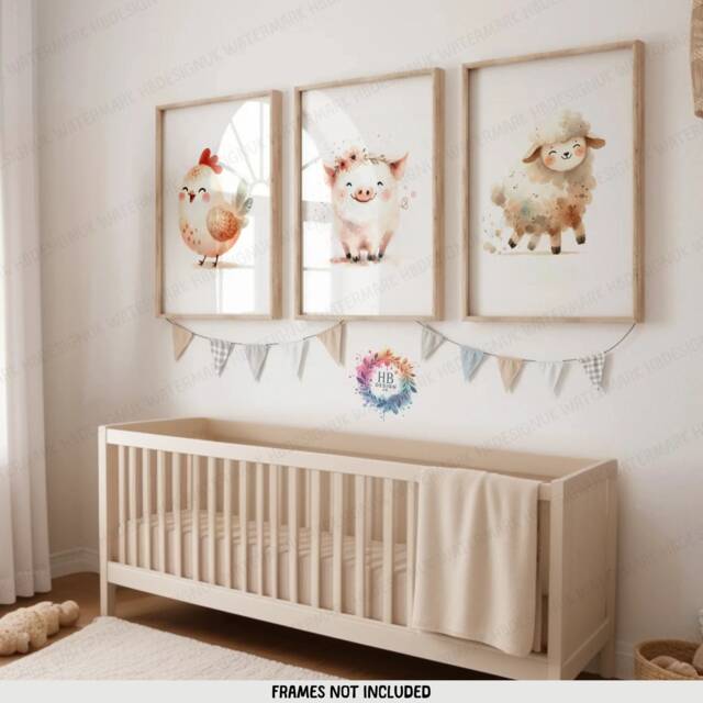Nursery Farm Animal Prints - Set Of 3 Posters - Kids Bedroom Wall Art Watercolour Animals Childrens Gifts Boys Girls Playroom Decor - image 1