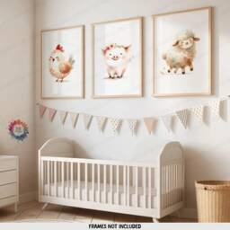 Nursery Farm Animal Prints - Set Of 3 Posters - Kids Bedroom Wall Art Watercolour Animals Childrens Gifts Boys Girls Playroom Decor - thumbnail 2