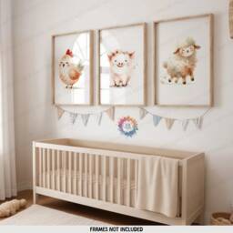 Nursery Farm Animal Prints - Set Of 3 Posters - Kids Bedroom Wall Art Watercolour Animals Childrens Gifts Boys Girls Playroom Decor - thumbnail 1
