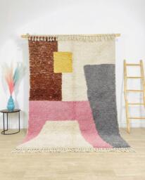 Multi Color Block Rug, Abstract Geometric Berber Carpet, Handmade Shag Large Area Saturated Mineral Tone Decor - thumbnail 1