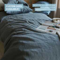 Dark Grey Linen Flat Sheet in King, Queen, Single, Twin & Other Custom Sizes, Bed Cover, Natural Organic Bedspread - thumbnail 3