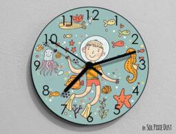 Boy Scuba Diving Wall Clock - Sea Life Kids Nursery Room, Teens Baby Room - thumbnail 1