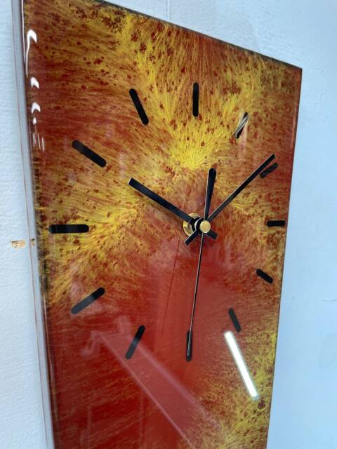 70cm Long Narrow Maroon & Gold Abstract Resin Wall Clock, Modern Unusual Home Decor - image 1