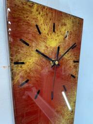70cm Long Narrow Maroon & Gold Abstract Resin Wall Clock, Modern Unusual Home Decor