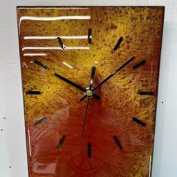 70cm Long Narrow Maroon & Gold Abstract Resin Wall Clock, Modern Unusual Home Decor - thumbnail 3