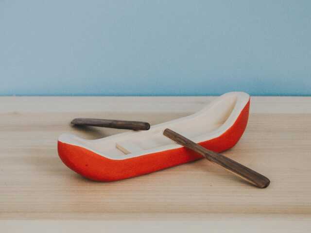 Dugout Boat, Canoe With Paddles, Carved Model, Waldorf Boat Toy, Handmade Wooden Toy Nautical Play, Birthday Gift - image 1