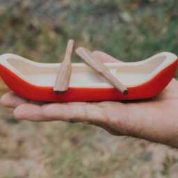 Dugout Boat, Canoe With Paddles, Carved Model, Waldorf Boat Toy, Handmade Wooden Toy Nautical Play, Birthday Gift - thumbnail 2