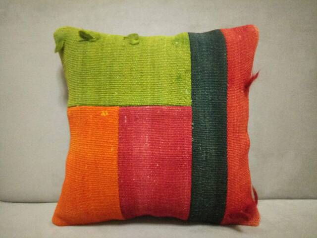 Patchwork Pillow Cover 16 X16 Inches Turkish Nice Colors Pillow Home Decor Perde Kilim Wool Handmade Boho Cushion - image 1