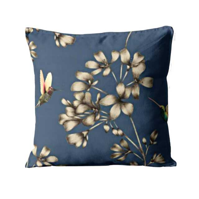 Harlequin Fabrics Amazilia, Indigo Blue Humming Birds Cotton Cushion Cover, Throw Pillow Home Decor - image 1
