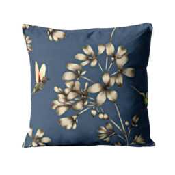 Harlequin Fabrics Amazilia, Indigo Blue Humming Birds Cotton Cushion Cover, Throw Pillow Home Decor - thumbnail 1