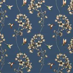 Harlequin Fabrics Amazilia, Indigo Blue Humming Birds Cotton Cushion Cover, Throw Pillow Home Decor - thumbnail 3