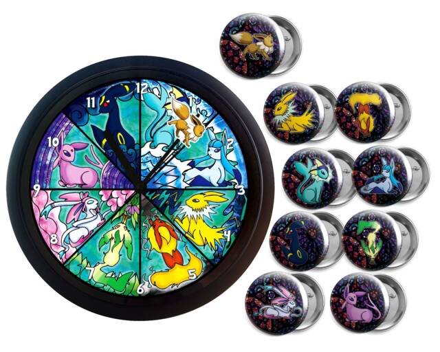 Eeveelution Clock Gift Set - Eevee Button Kids Room Decor Anime - image 1
