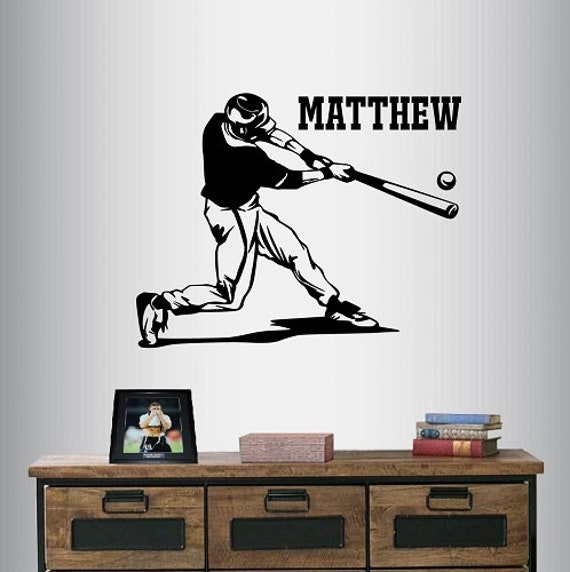 In-Style Decals Wall Vinyl Decal Home Decor Art Sticker Custom Name Boy Baseball Batter Player Sports Teen Room Removable Mural Design 843 - image 1