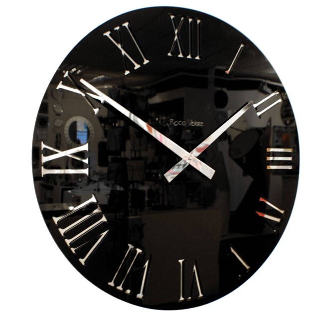 Gloss Black Mirror Roman Wall Clock - image 1