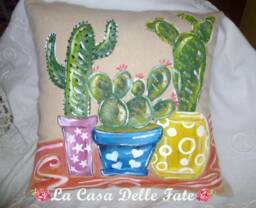 Hand-Painted Cactus, Garden Cushion, Cactus Pillow, Pillow Cover, Country Home Decor, Decorations, Rustic - thumbnail 1