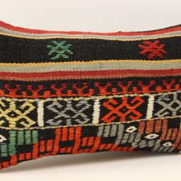 Turkish Kilim Lumbar Pillow Cover, Handmade Wool, 12x20 - thumbnail 2