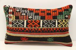 Turkish Kilim Lumbar Pillow Cover, Handmade Wool, 12x20 - thumbnail 1