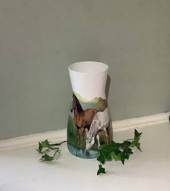 Decoupage Glass Vase Horse, Pony Design - image 1