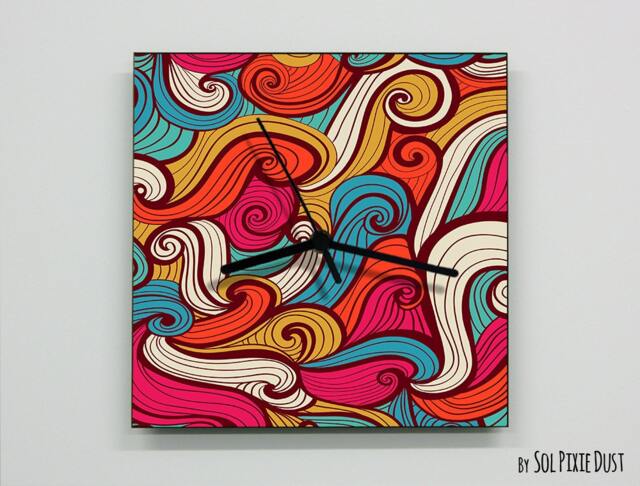 Colorful Japan Waves Abstract Seamless Pattern Wall Clock - image 1