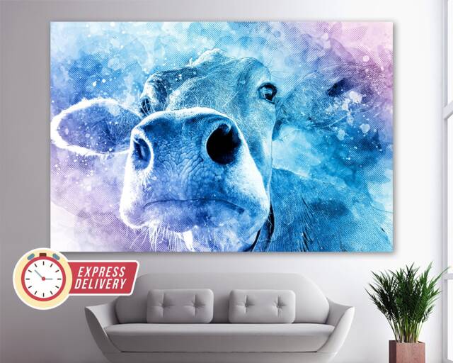 Abstract Pretty Cow Canvas Print, Paintings, Cute Art, Photo, Farm Wall Art - image 1