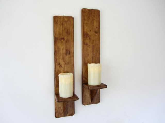 Pair Of Rustic Reclaimed Wood Wall Sconces Candle Holders Made To Order - image 1
