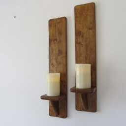 Pair Of Rustic Reclaimed Wood Wall Sconces Candle Holders Made To Order - thumbnail 2