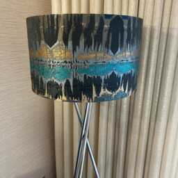 Handmade Lampshade in Fryetts Inca Abstract Print Gold, Blue, Navy Charcoal Colours. Various Sizes Available, Ceiling Or Table Lamp - thumbnail 3