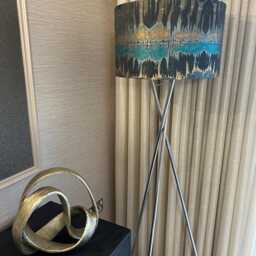 Handmade Lampshade in Fryetts Inca Abstract Print Gold, Blue, Navy Charcoal Colours. Various Sizes Available, Ceiling Or Table Lamp - thumbnail 2