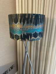 Handmade Lampshade in Fryetts Inca Abstract Print Gold, Blue, Navy Charcoal Colours. Various Sizes Available, Ceiling Or Table Lamp - thumbnail 1