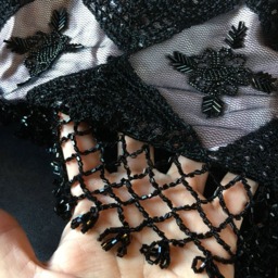 Black Lilac Velvet Pillow Cushion With Beads & Croquet Decor Fringes - thumbnail 2